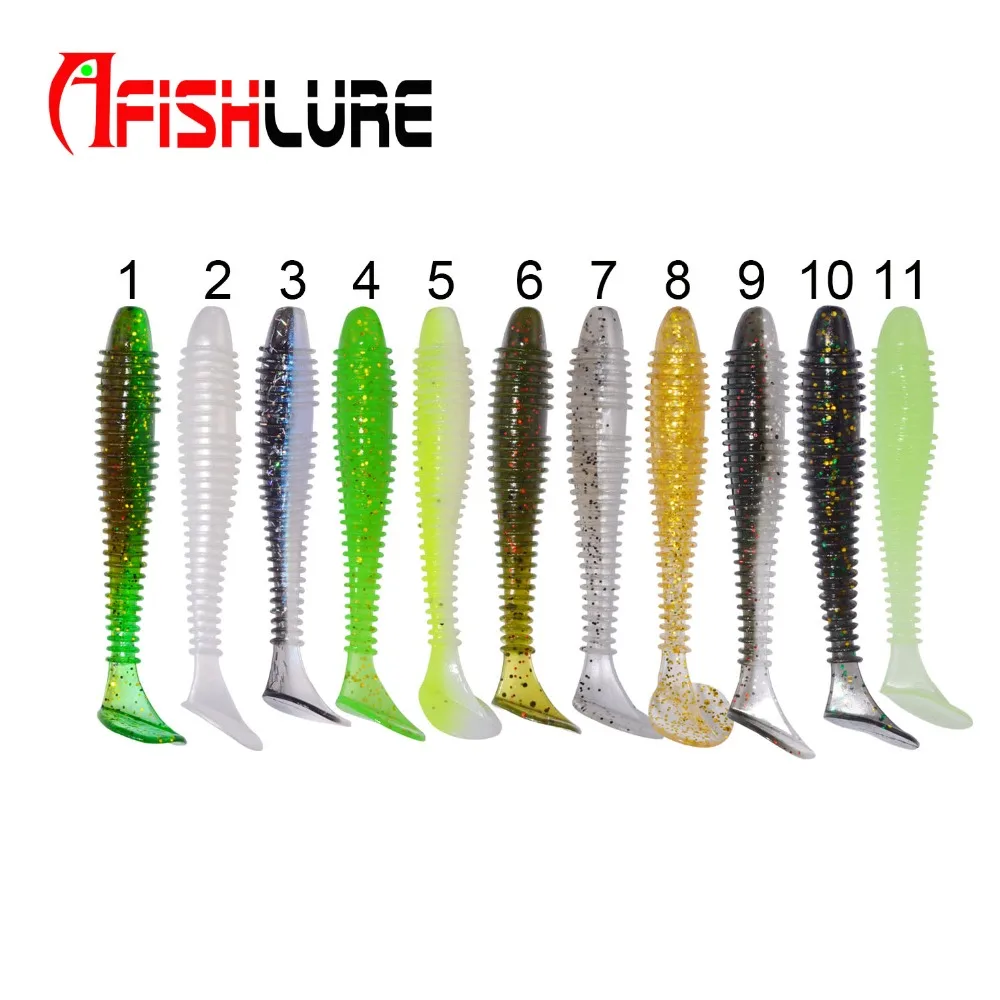 Afishlure 14 шт./лот мягкая искусственная рыболовная приманка с Т образным хвостом 55