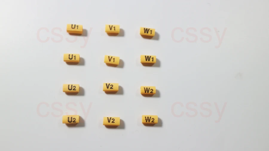 

1000PCS 1.5-2.5mm2 Motor number cable marker U1 V1 W1 U2 V2 W2 yellow