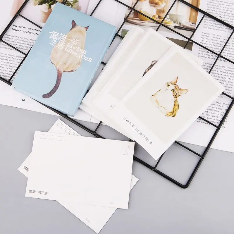 

30 Sheets Cute Cat Paintings Retro Vintage Postcard Christmas New Year Gift Card Wish Poster Cards
