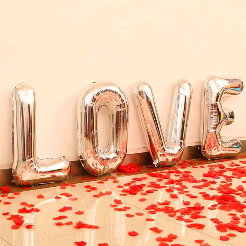 16 шт. 32-дюймовые серебряные воздушные шары с надписью Love и маленьким сердцем | Дом