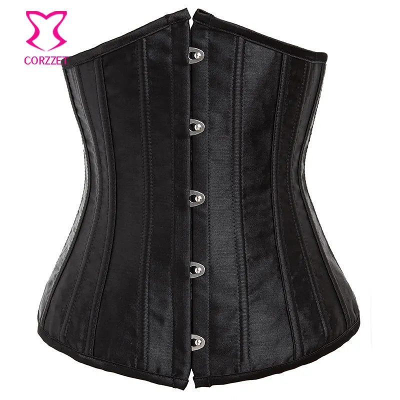 

Black Satin Tight Lacing Waist Trainer 24 Steel Boned Corset Underbust Waist Trainer Corsets Plus Size Women Sexy Korsett Korse