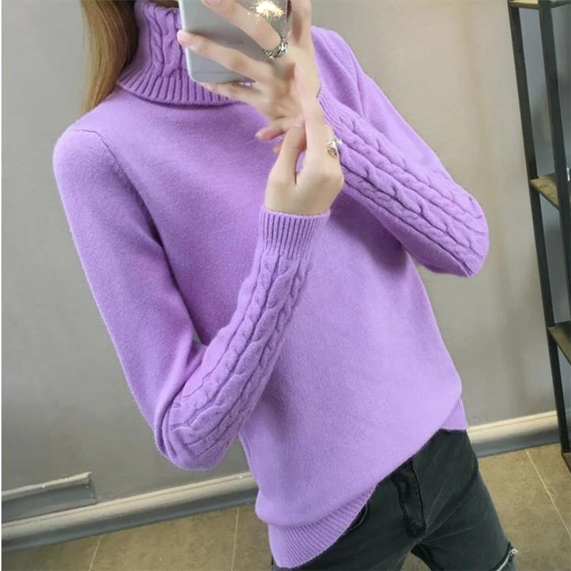 Women Turtleneck Knitted Sweater Pullover Autumn Korean Plus Size Pink Winter Tops Harajuku Loose Knitting Jumper Ladies | Женская