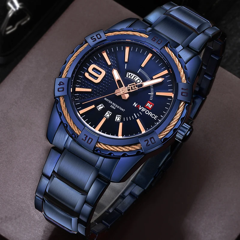 NAVIFORCE для мужчин часы Элитный бренд спорт полный сталь кварцевые мужчин's