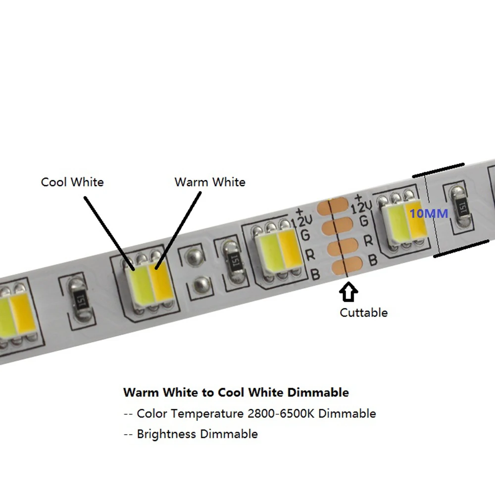 Светодиодная ленсветильник CCT Dimmable SMD 5050 5M WW CW с регулировкой температуры цвета IP67