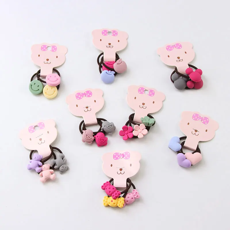 3Pcs/Set Good Quality Candy Colors Cartoon Acrylic Girls Elastic Rubber Bands Cute Hair Bands Ponytail Holder Hair Accessories