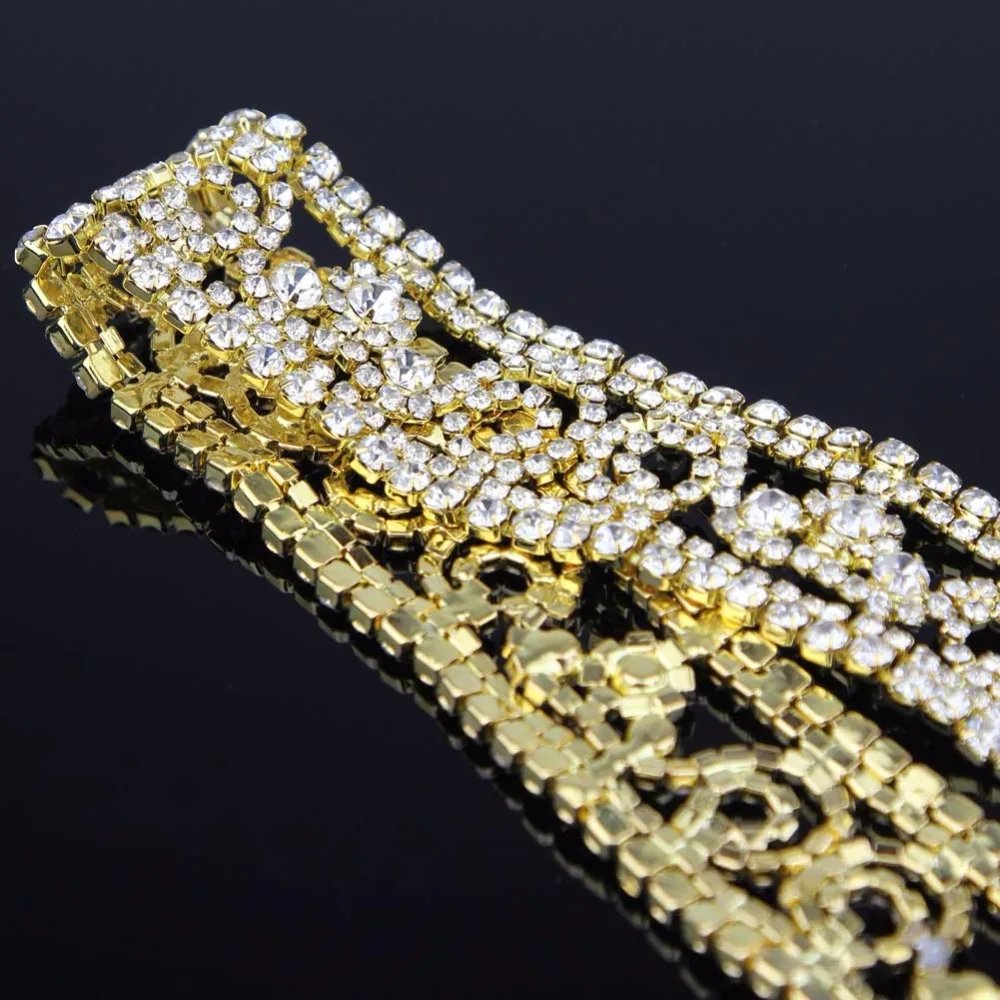 1 ярд Великолепный золотой Диамант Свадебная Аппликация отделка украшенный