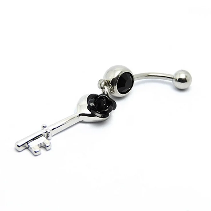 Фирменный Логотип Роза и ключ дизайн пупка кольца пирсинг для тела Перцовый