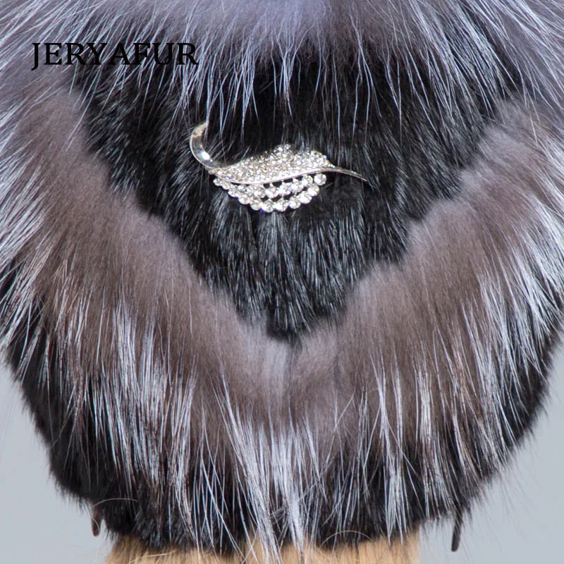 JERYAFUR модная меховая женская шапка в русском стиле из меха норки и лисьего вязаная