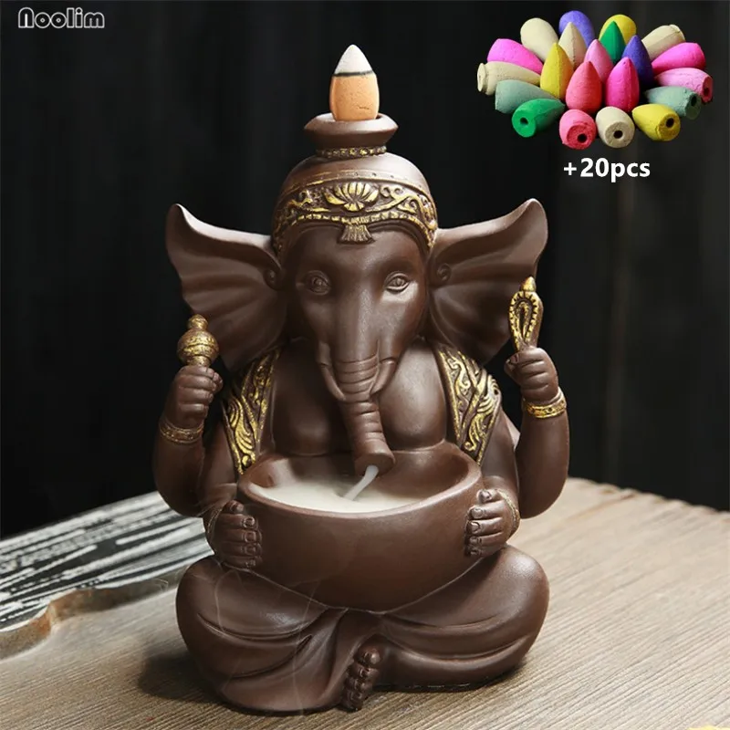 With 20pcs mixed-A Индийский Бог Ganesha керамический слон курильница для благовоний лампа для ароматерапии держатель Украшения Дома Офиса+ 20 шт пирамидки благовоний - Цвет: With 20pcs mixed-A