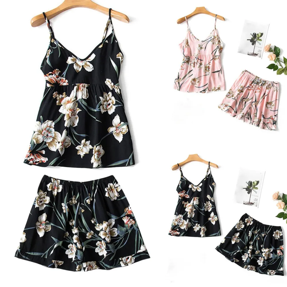 Женская сексуальная пижама Camis, нижнее белье с принтом, ночное белье, комплект из 2 предметов, женская пижама koszula nocna, verano mujer, шелковая сорочка, bb4
