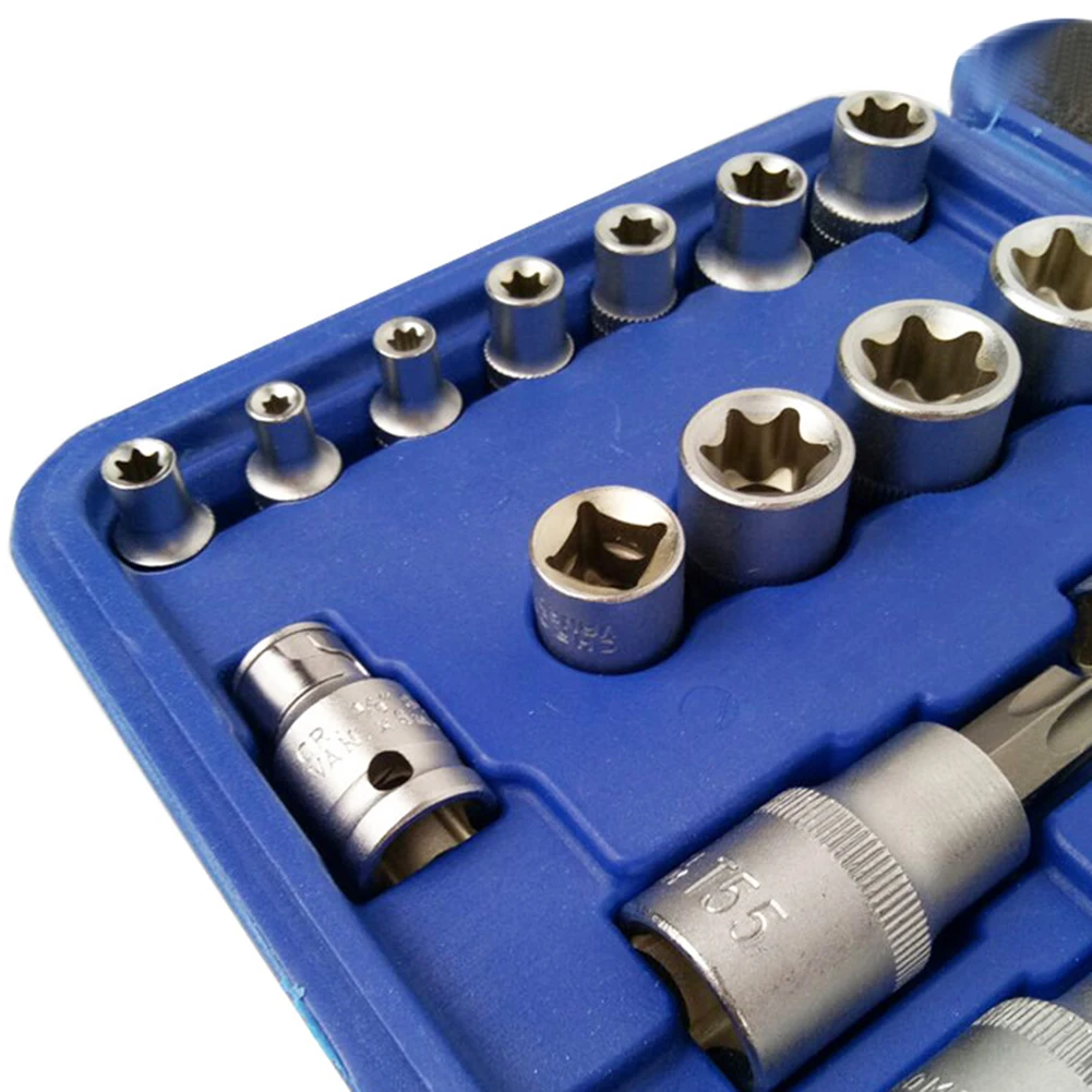 30 шт./компл. Torx Star Бит Набор торцевых головок 3/8 1/4 1/2 в привод для шестигранных бит Набор торцевых головок с большим вращающим моментом укрепить CR-V розетки инструмент