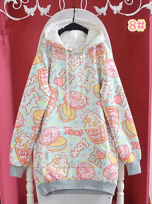 Женские толстовки в японском стиле Харадзюку милые свитшоты с капюшоном Зимние