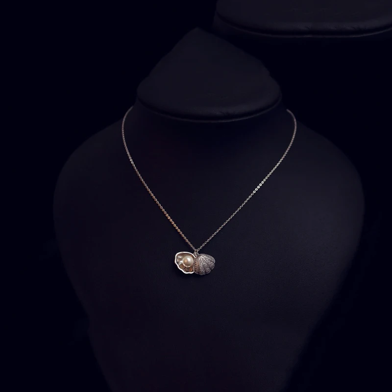 

Temperament Imitation simulated Pearl Shell Shaped Pendant Necklace Fashion Jewelry Chokers Necklace For Women Clavicle Chain