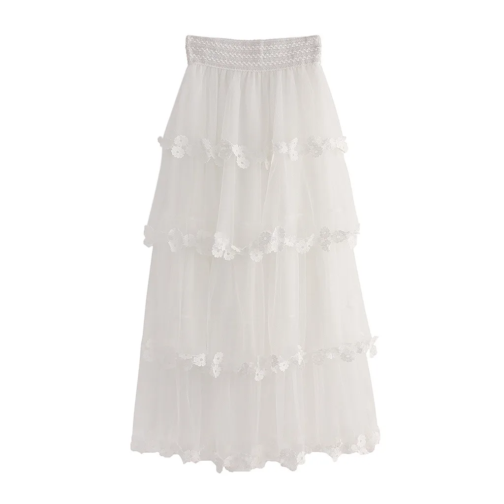 Women's Skirt Skirts faldas jupe femme shein saia harajuku High Waist Ruffle Mesh Tutu Sheer Net Tulle Pleated Maxi #50 | Женская