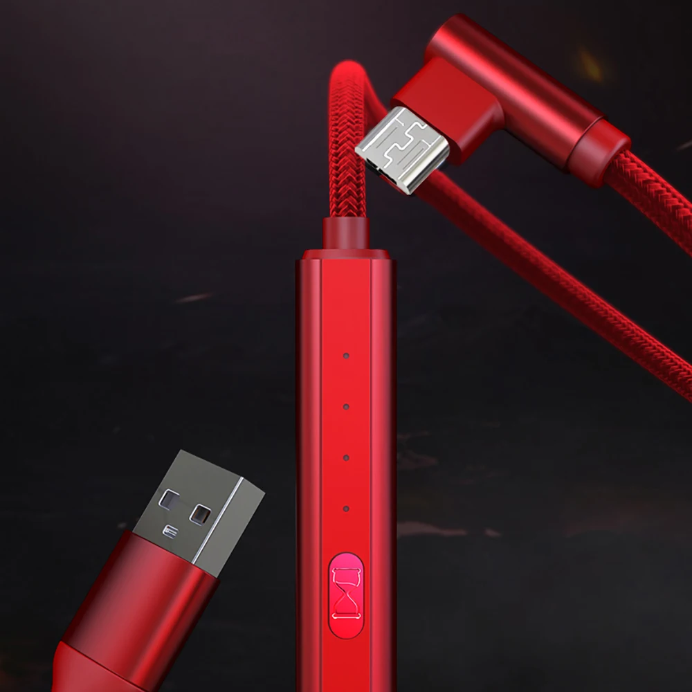 1 м 2 кабель Micro USB 90 градусов с таймером нейлоновый Плетеный 2.4A для быстрой зарядки