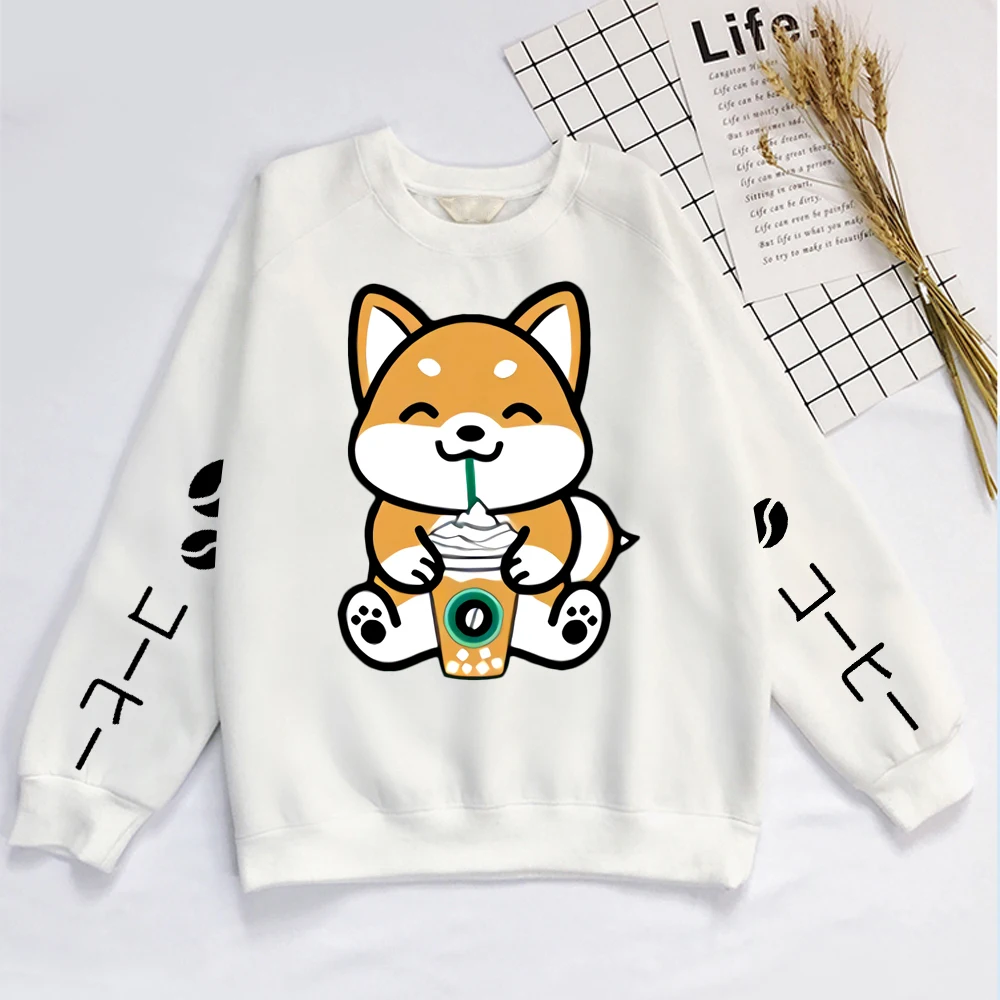Coffee Frappe Шиба ину Crewneck Sweatershirt Kawaii Hoodie | Женская одежда