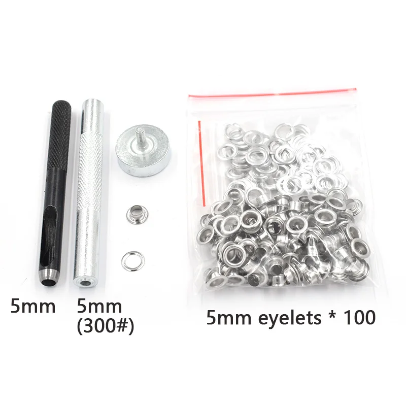 5MM 1 шт. инструмент для пробивания+ 1 шт. петельки для ручного стучания+ 100 наборов петель для скрапбукинга металлические люверсы для самостоятельного шитья домашней одежды - Цвет: 5MM