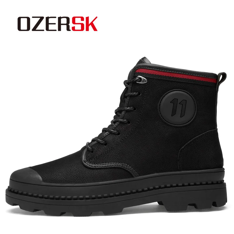 OZERSK New Hot Sale Men Work Shoes Autumn Genuine Leather Lace Up Boots Vintage Style Men Ankle Boots Luxury Casual Boots