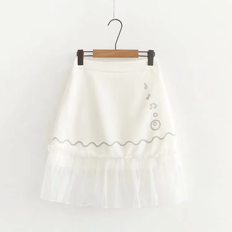 white dress MERRY PRETTY женская футболка и юбка из двух частей наборы мультфильм печати футболки с коротким рукавом эластичный пояс кружева лоскутное мини юбка - Цвет: white dress