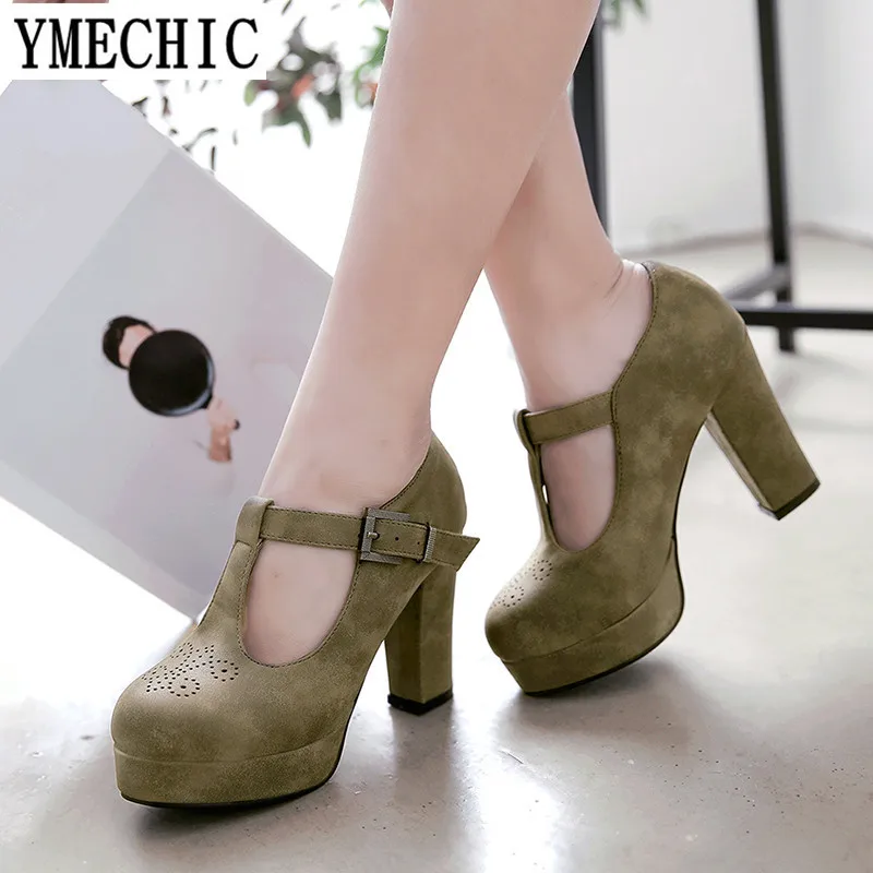 Туфли лодочки YMECHIC 2018 на платформе с Т образным ремешком туфли высоком квадратном