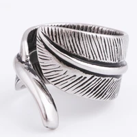 men vintage rings feather leaf 316l stainless steel retro ring for women punk street ring accessories simple design