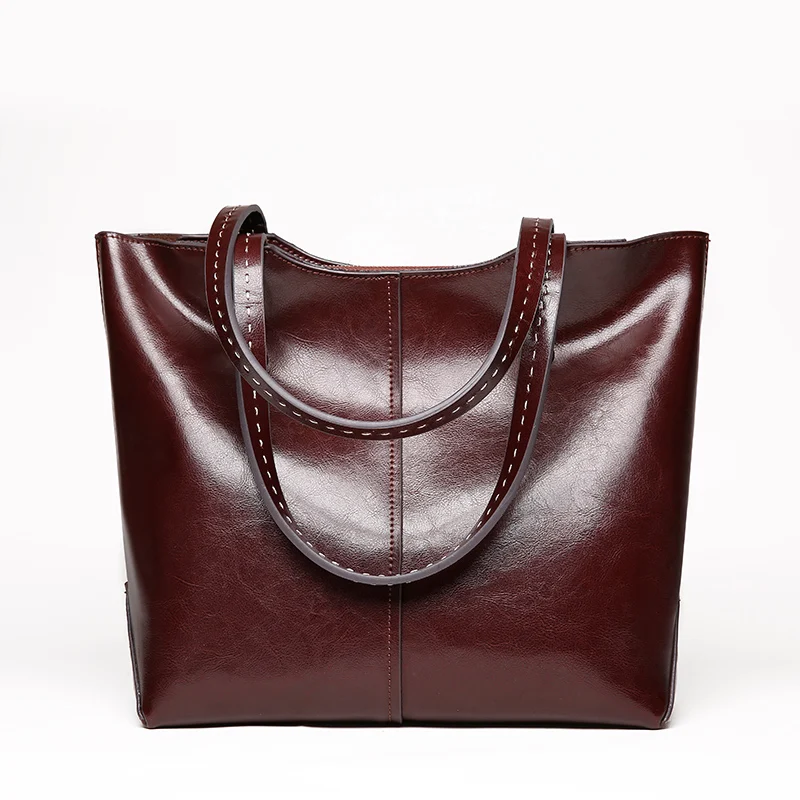 

High Quality Oil Leather Lady Handbags 2019 European and American Style Shoulder Bags Women Fashion Large Capacity Tote Bags