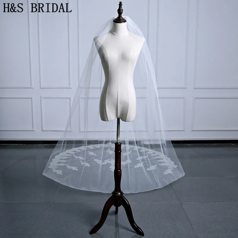 Фата свадебная с длинными кружевными краями 3 5 м гребнем|bridal veil with comb|cathedral wedding