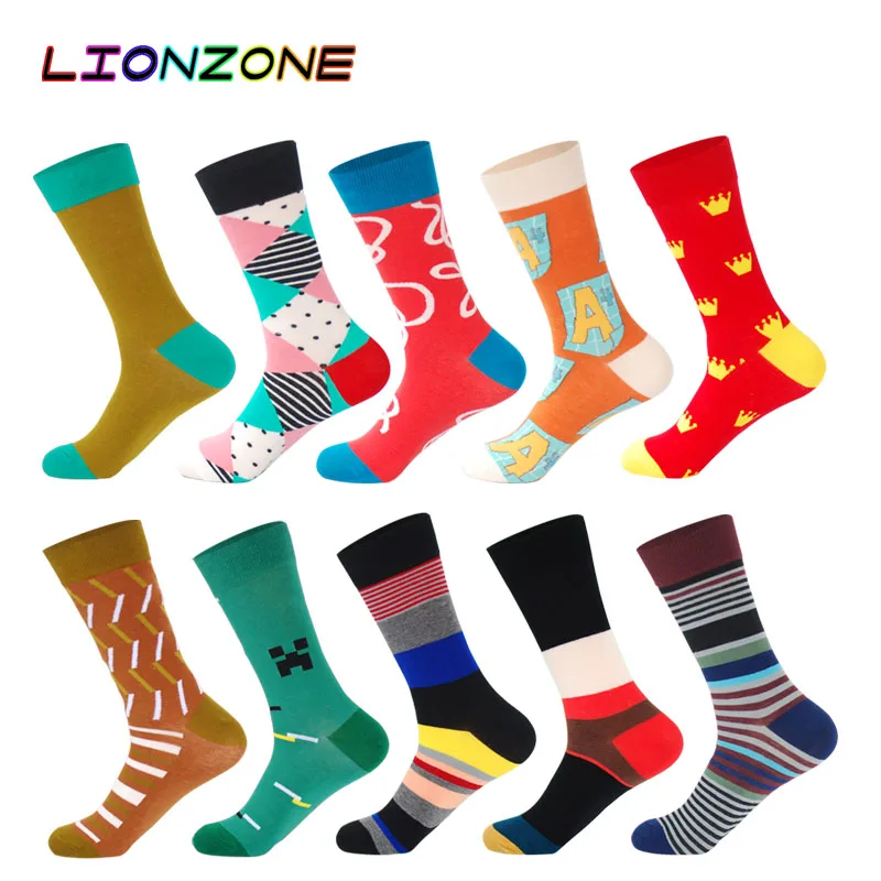 LIONZONE 10 пар/лот мужские Цвет Фул носки подарок на Рождество с круглым Lustige Socken