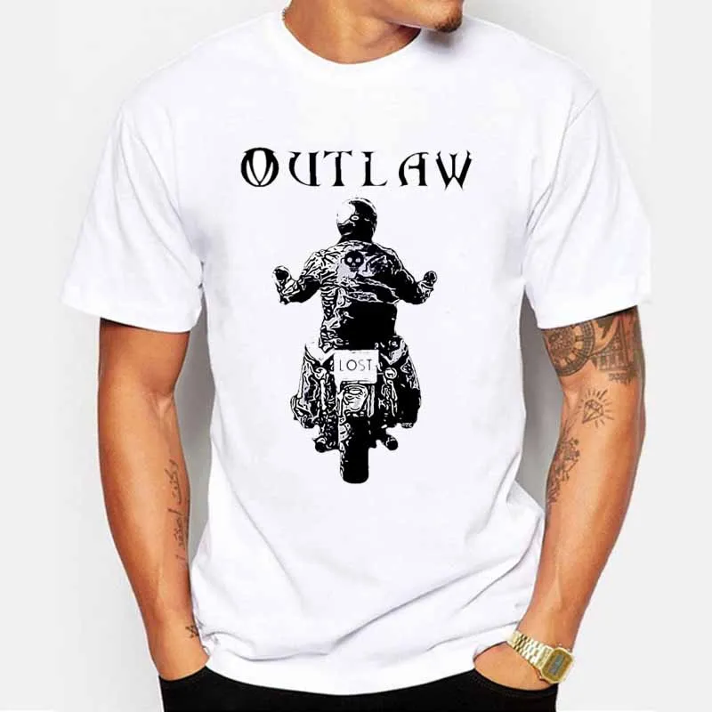 Новые 2017 мужская мода OUTLAW мотоцикл всадника с коротким рукавом печатных футболки