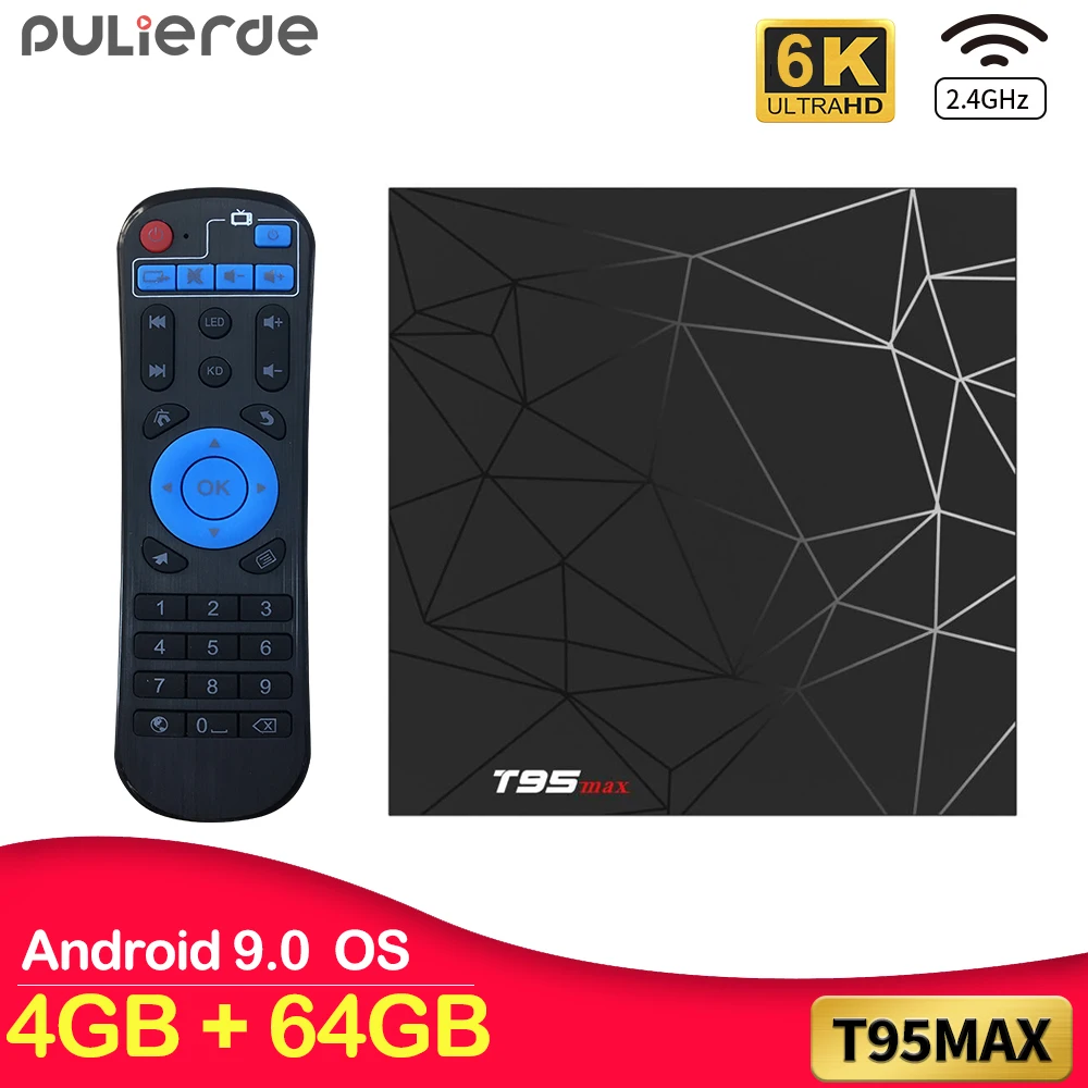 Интеллектуальная ТВ приставка PULIERDE T95max Android 9 0 четырехъядерная H6 4 Гб 32 ГБ H2.65 6K 2