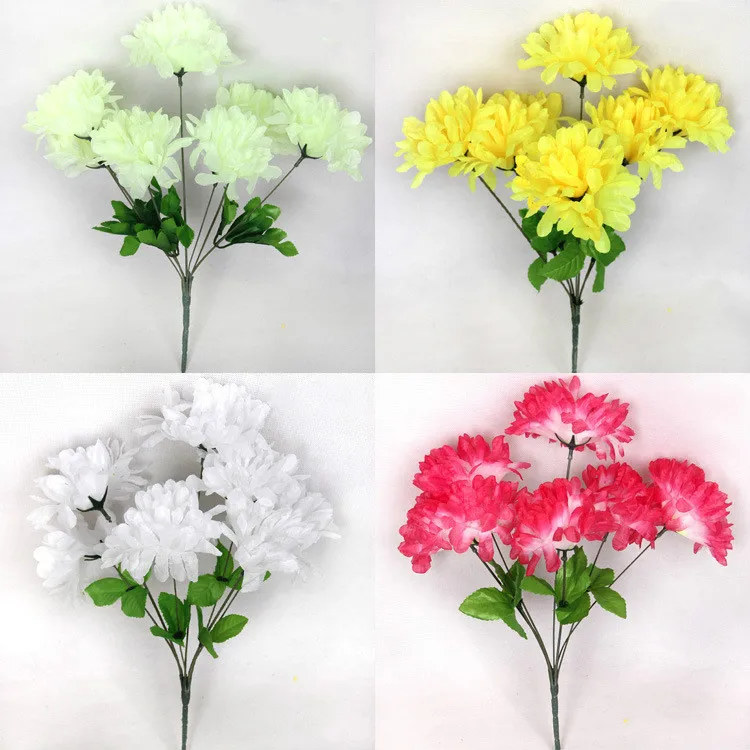 

Hot sale 2 bunch (7 head/bunch) silk Flower Chrysanthemum Christmas Decoration Flowers Family Decorative Fake Flowers