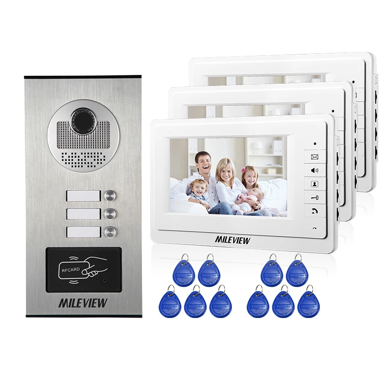 7 &quotЭкран видео домофон в квартиру телефон двери Системы 3 белые мониторы RFID