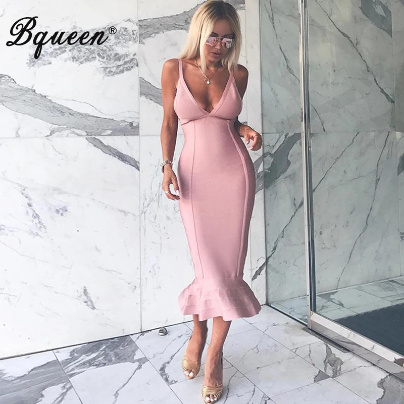 Bqueen 2017 Новое поступление сексуальное глубокий v-образный вырез миди на тонких