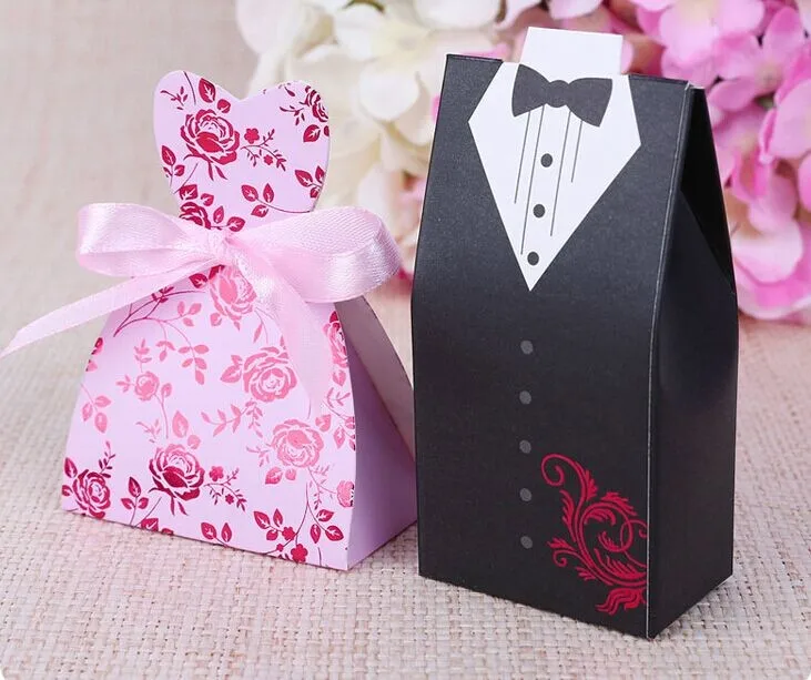100 шт./компл. Свадебные Подарочные Чехлы смокинг для жениха платье лента