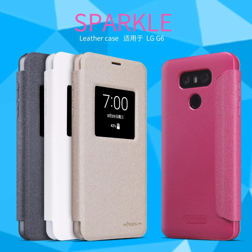 Кожаный чехол книжка NILLKIN для LG G6 блестящий из искусственной кожи с умным окном
