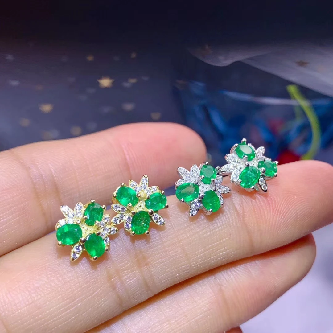 Стиль зеленый натуральный изумруд драгоценный камень серьги для женщин с серебряными ювелирными изделиями