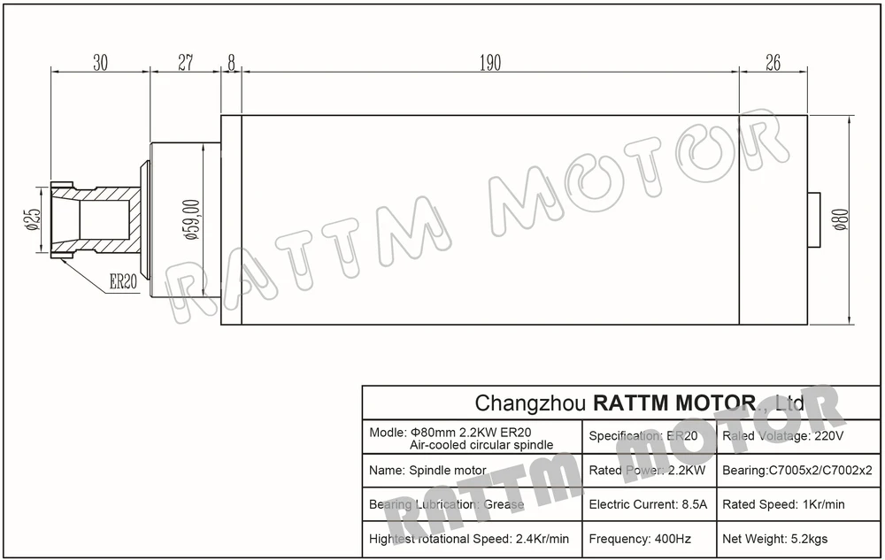 2.2KW двигатель шпинделя с воздушным охлаждением ER20 4 подшипника и 2.2kw Инвертор VFD 3HP 220V и 80 мм Алюминиевый зажим+ 1 комплект ER20 Цанга(14 шт