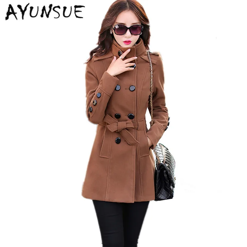 2017 зимнее пальто для женщин длинные Шерстяное размера плюс шерстяное зауженный