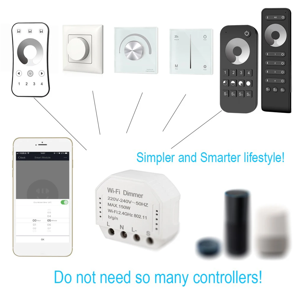 150W 220V-240V Timer Home Remote Control Wireless Switch WIFI Dimmer Electronic Voice Module Automatic DIY Smart LED Light | Освещение