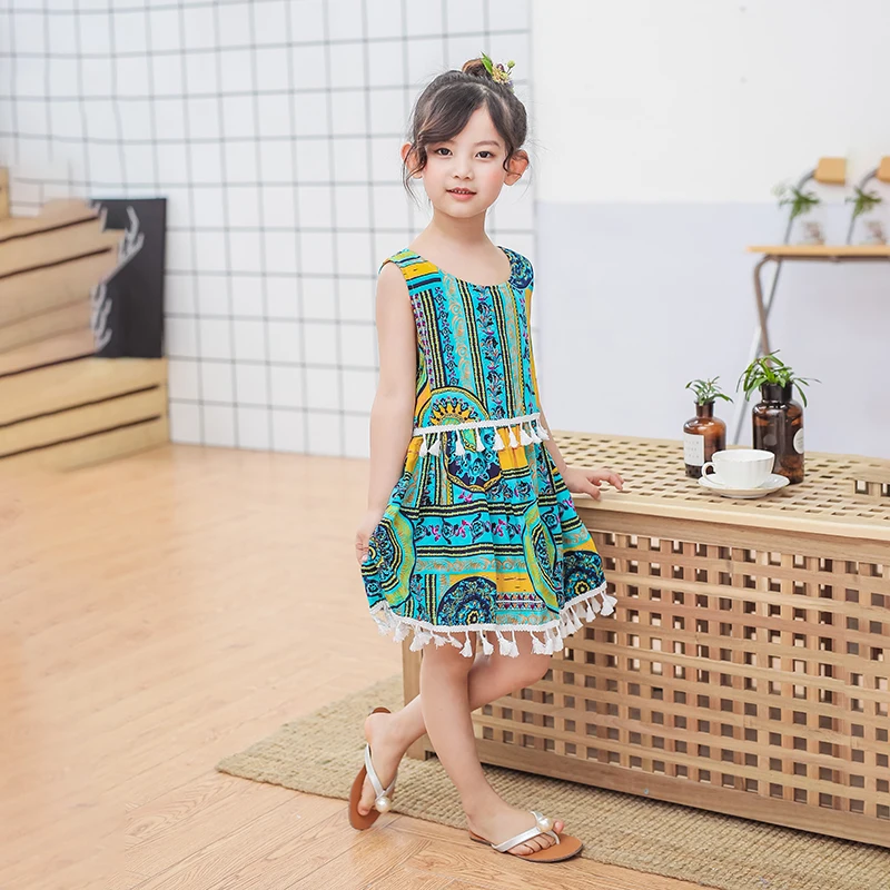 Wave Striped Designer England Style Baby Girls Clothing Summer Sleeveless Children Clothes Kids Cotton Party Dress Knee Length | Детская