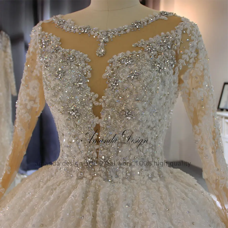 Свадебное платье с длинным рукавом и кружевной аппликацией Amanda роскошное