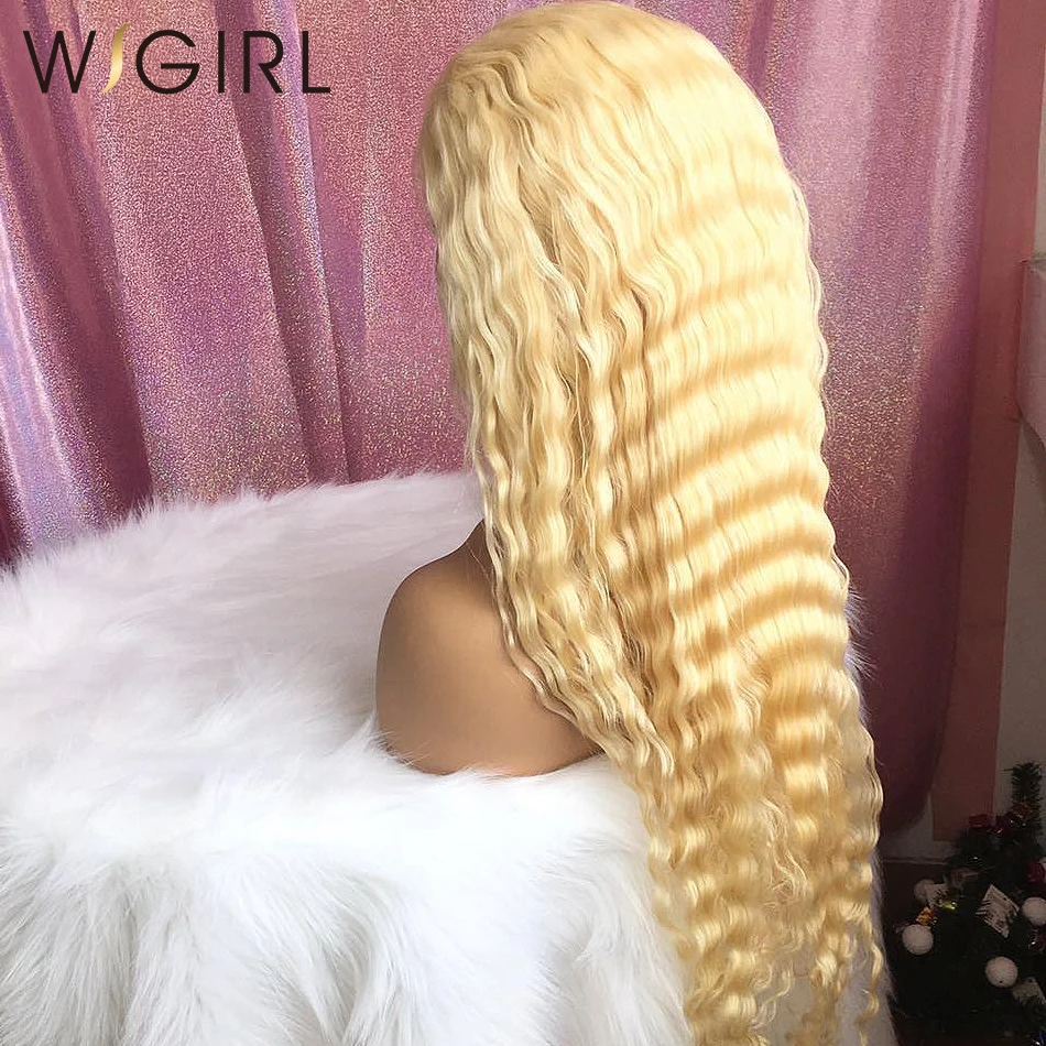 Wigirl Transparent 613 Honey Blonde Malaysian Curly Lace Front Human Hair Wig Deep Wave Pre Plucked Long Frontal Wigs | Шиньоны и