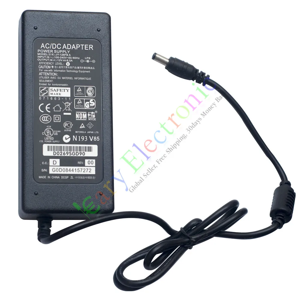 Wholesale and retail 8pc 12V 6A 72W AC/DC adapter power supply Charger Switch Transformer LED strip free shipping |