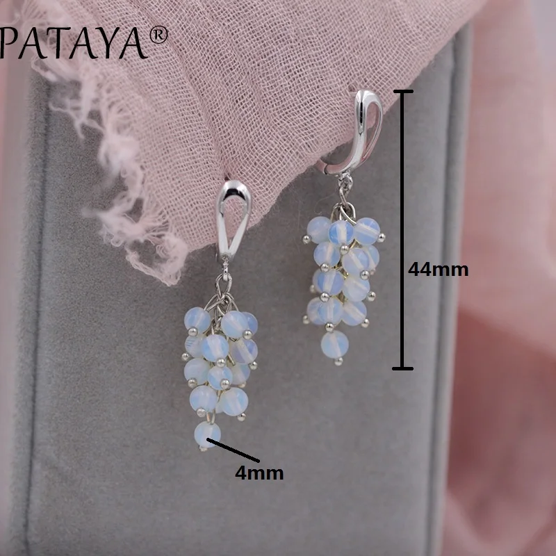 PATAYA, Новое поступление, дизайн, круглый маленький лунный камень, натуральный камень, висячие серьги для женщин, Настоящее Белое золото, уникальные ювелирные изделия