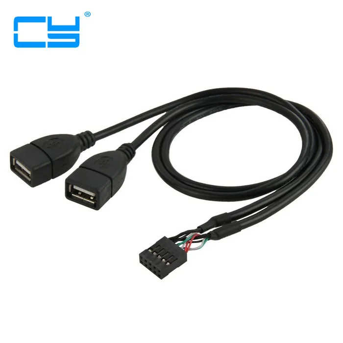

10 Pin/9 Pin Материнская плата женский разъем к двойному USB 2,0 Женский Кабель-адаптер 50 см