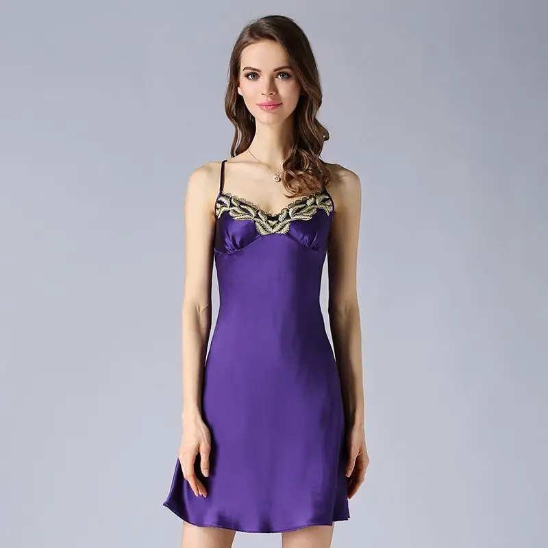 Высококачественная женская ночная рубашка из 100% натурального шелка Летнее белье