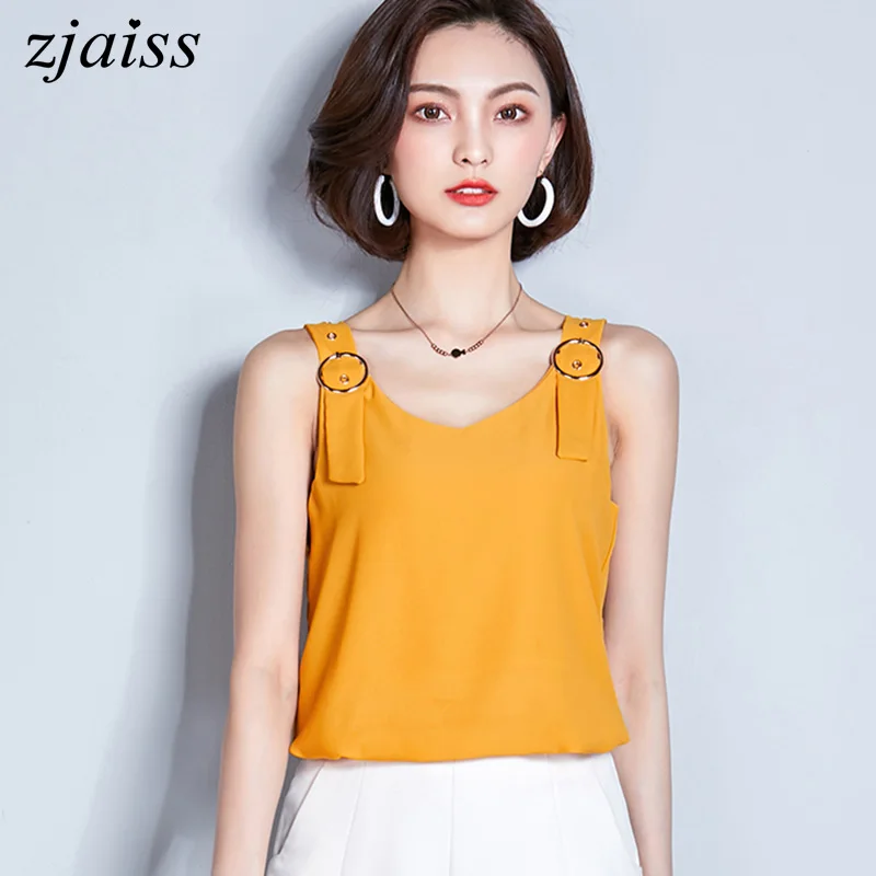 zjaiss Summer Shirt Women Blouse And Sleeveless Female Blouses 2019 New Korean Fashion White Ladies Chiffon Top |