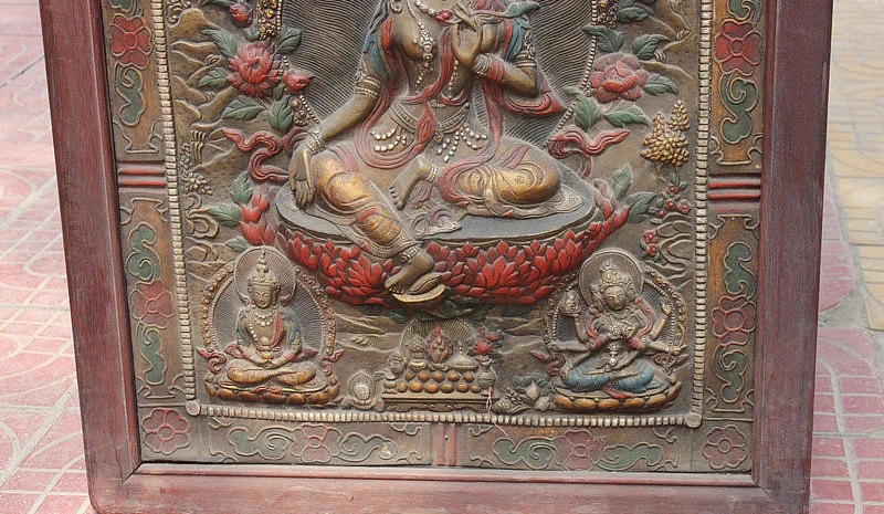 Tibet Wood Painting Green Tara Mahayana Buddhism enlightenment Goddess Thangka |