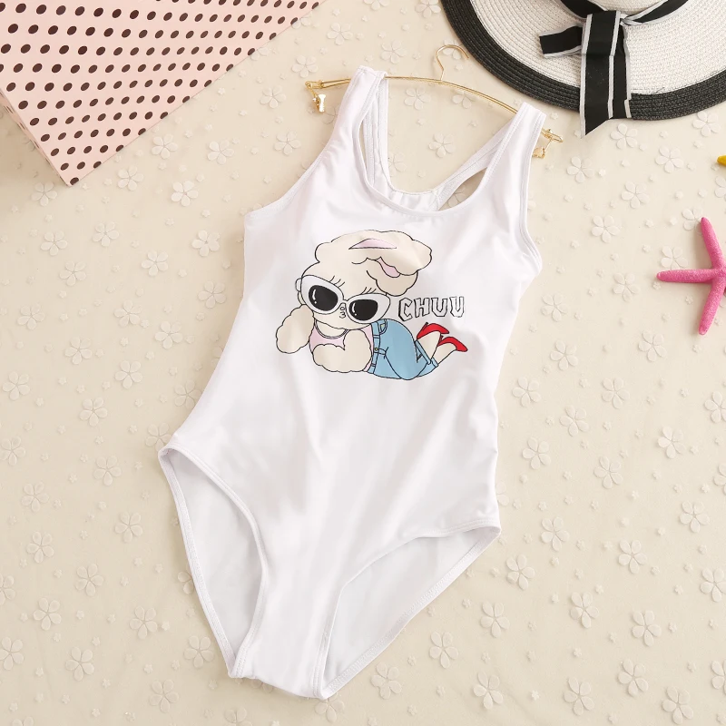 Женский слитный купальник белый с мультяшным милым кроликом для близнецов