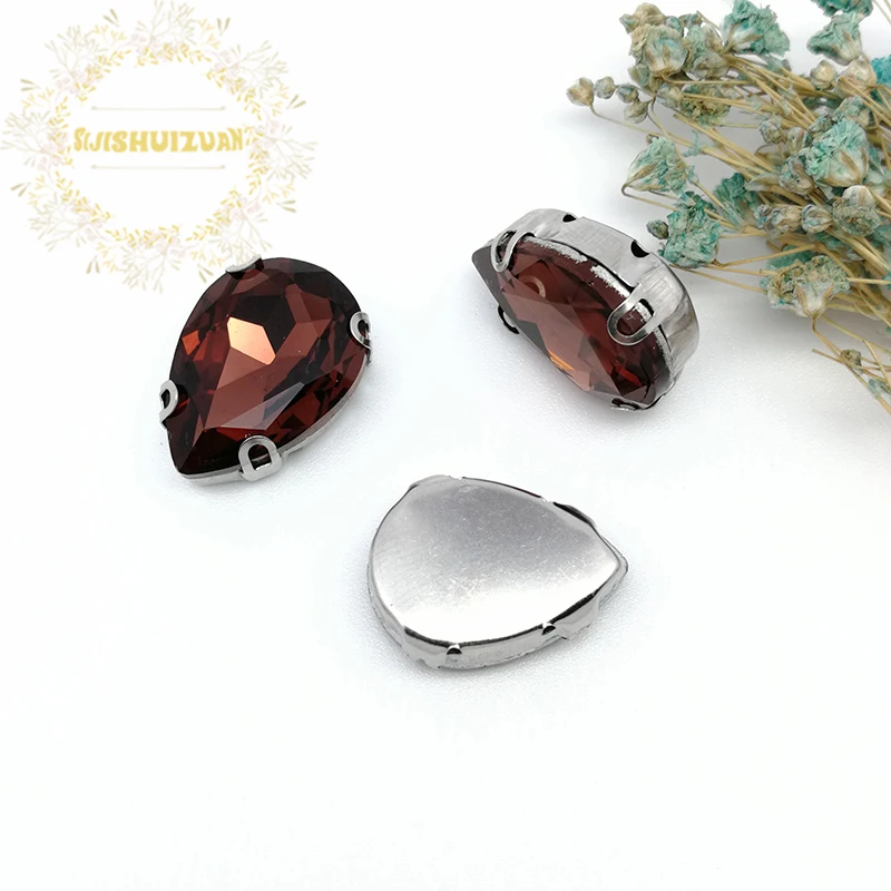 Винно-красная зернистая стеклянная Стразы для пришивания с серебряным